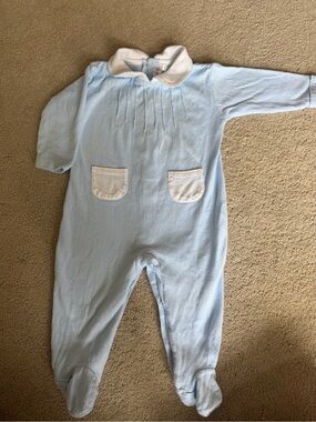 Dondolo Light Blue Ribbed Baby Footed One-Piece with White Collar